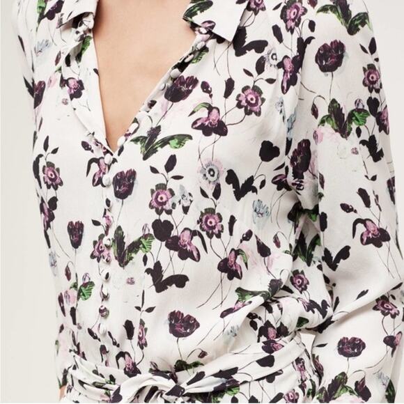 ANTHROPOLOGIE ELEVENSES FLORET ROMPER WHITE PURPLE 3/4 SLEEVE SIZE S - Picture 3 of 13